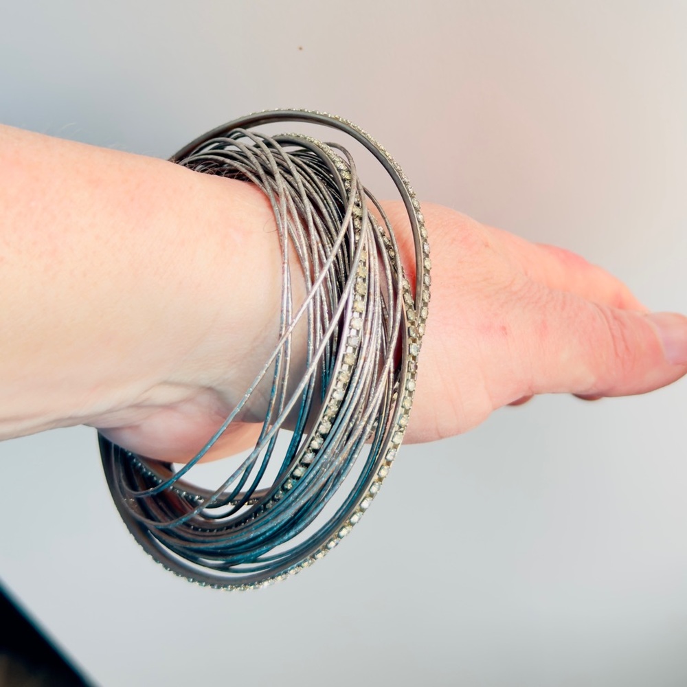 Boho Chic Interlocking Silver & Rhinestone Bracel… - image 6